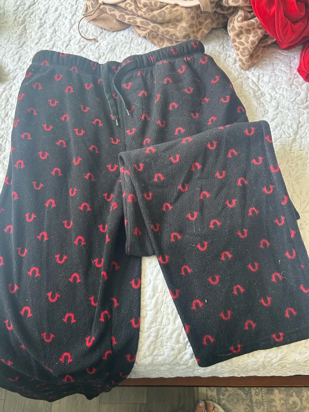 True Religion Black Fleece Lounge Pants with Red Horseshoe Print